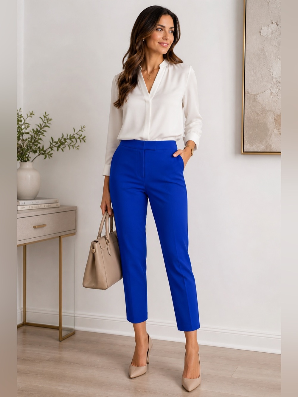 Audrey & Celine Cobalt Blue Ankle Dress Pants Tailored Cropped Career Chic Sz:8